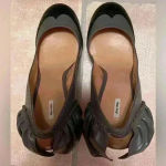 Miu Miu Italian, gray/black brogue leather pumps with ruffle heels; size 40.5 Photo 4
