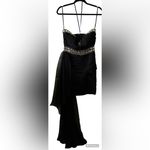 Jolene Chiffon Strapless Jeweled Chiffon‎ Tail Ruched Cocktail Dress Sz 6 $390 Black Photo 2