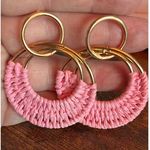 Pink Raffia Knitted Dangle Earrings | 14K Gold Plated | Hypoallergenic | NWT Photo 0