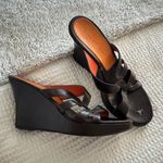 Gianni Bini  Women's 8 Zig Zag Slip On Wedge Heel Brown Leather Cutout Sandals Photo 6