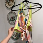 Retro Pattern Scarf Cowl Neck Top Green Size L Photo 3