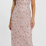 Mac Duggal  94117 Pink Cap Sleeve Column Midi Dress With Floral Beading Photo 1