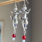 Handmade aesthetic goth vintage romance style Czech glass bead & angel dangle earrings❤️👼✨ Photo 1