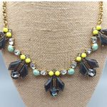 J.Crew Gold Tone Chain Gray Crystal Blue Bead Collar Length Statement Necklace Photo 3