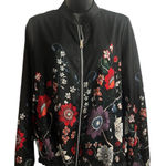 Chico's Black Floral Bomber Full Zip Jacket Sz 0 US 4 Photo 0