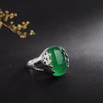 18K White Gold Plated Adjustable Green Agate Emerald Ring for Women Photo 1