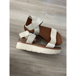 Franco Sarto Franco Sarto Ivory White Snake Embossed Platform Sandals Criss Cross Straps 7 Photo 1