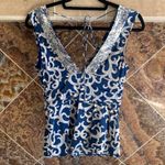 Bebe Stunning Silk and Spandex Sequined blue and Gray Blouse from  Size Small Photo 2