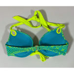 Victoria's Secret Lime Green Blue Lace Push-Up Bikini Top Swimwear Size 32C πβ¨ Photo 3