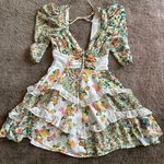 For Love & Lemons  Rosalyn Floral Ruffle Mini Dress in Green XXS Cottagecore Photo 7
