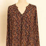 Xhilaration  Abstract Multicolor V-Neck Blouse | Size M | Long Sleeve High-Low He Photo 0