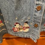 Christopher & Banks  Denim Shirt Jacket Christmas Snowmen Medium Photo 3