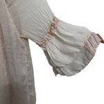 Elena Baldi Italy‎ 100% Silk Peasant Top Crochet Trim Bell Sleeve Blouse Size Lg Tan Photo 1