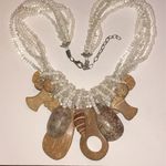 Vintage White Boho Seed Bead Beaded Multi Strand Shell Pendant Necklace Photo 0