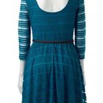Lila Rose Lily Rose shadow striped teal green belted dress size small Photo 3
