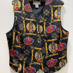Norton Mcnaughton  black silk quilted vest with Americana/Equestrian crest print Photo 0