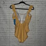 Draper James NWT  Yellow White Stripe Seersucker Ruffle One Piece Swimsuit Size M Photo 5