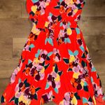 Maurice's Orange Floral Elastic Waist Midi Dress Photo 0