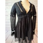 Free People  Dress Boho LBD size 2 Tunic Whimsygoth Black Long Sleeve Cut Out Photo 6