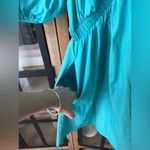 Babydoll mini dress turquoise vneck puff short sleeve pockets bella aqua Blue Size M Photo 4