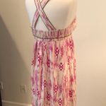 Loft  Pink Cream Gold Print Silk V neck Criss Cross Back Maxi Dress NWT Photo 2