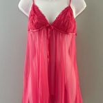 Ambrielle Sheer Babydoll Chemise Nightie Size L Pink Lace Fairy Coquette Whimsy Size L Photo 0