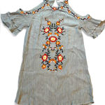 Blu Pepper  Blue Embroidered Cold Shoulder Bell Sleeve Dress Aritzia Sz M Photo 0