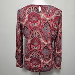 Talbots Red Geometric Merino Wool Puff-Sleeve Sweater Size Medium Photo 4