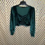 Almost Famous Green velvet puffy sleeve crop top size S Photo 1