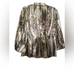 Lapis Silver and Gold Wrap Blouse with 3/4 Sleeves Brown Size L Photo 1