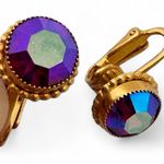 Vintage Aurora Borealis Crystal Gold Tone Clip On Earrings Womens Estate Jewelry Photo 0