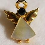Unique Vintage Rare Vintage Angel Mother of Pearl Emeral Green May Birthstone Gold Tone Pin Photo 0