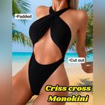 Kaei&Shi One Piece Swimsuit Women Cut Out Criss Cross Thong Monokini Black M Size M Photo 1