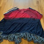 Free People NWT  Sunset Fringe Knit Poncho Blue Combo Sz M/L Photo 7