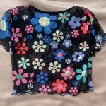 Dolls Kill Black Mesh Crop Top w/ Flowers Photo 1