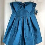 Adrianna Papell Papell Boutique Blue Evening Silk Bow Mini Gown Dress Sz 12 Removable Strap New Photo 0