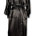Esme 1950s Silk Embroidered Kimono Robe Large Asian Chinese Art Long Pockets Black Photo 0