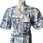Joie  Blue And White Tropical Toile Fit and Flare Dress, Sz 10 Photo 7