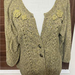 DKNY Vtg Y2K  Cardigan Sweater Sz XL Gold Ochre Button Front Cable Chunky Knit Photo 0