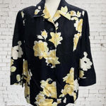 Emma James  By Liz Claiborne Linen Blend Size 12 Floral Blazer Jacket Navy Photo 0