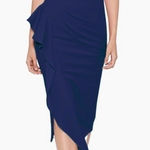 Betsy and Adam  Midi Off Shoulder Scuba Crepe Ruched Dress Photo 0