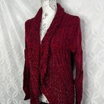 Eddie Bauer  Women's‎ Red Cable Knit Cardigan Sweater Size Medium Shawl Collar Photo 3
