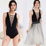 Urban Outfitters Glamorous Black Suede Lace Up V-Neck Bodysuit Photo 1