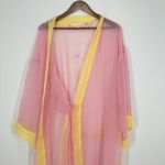 Victoria's Secret Vintage 90s Pink Sheer Chiffon Long Robe Kimono Yellow Trim Photo 1