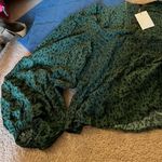 NWT afrm leopard green peasant blouse L Size L Photo 2