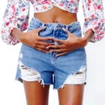 ZARA  White Colorful Floral Fairy Boho Smocked Tie Back Linen Blend Crop Top Photo 0