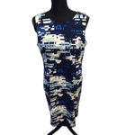 Mario Serrani Italy Navy White Stretch Sleeveless Shift Dress Size 12 EUC Photo 1