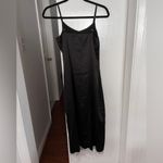 Elegant Black Satin Slip Dress with Lace Trim Photo 3