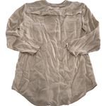 Theory  Blouse Womens Small Beige Pink Silk Brundia Zip Pocket Long‎ Sleeve Top Photo 2