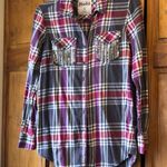 Mudd Long Sleeve Button Down Plaid Shirt Sequins Photo 0